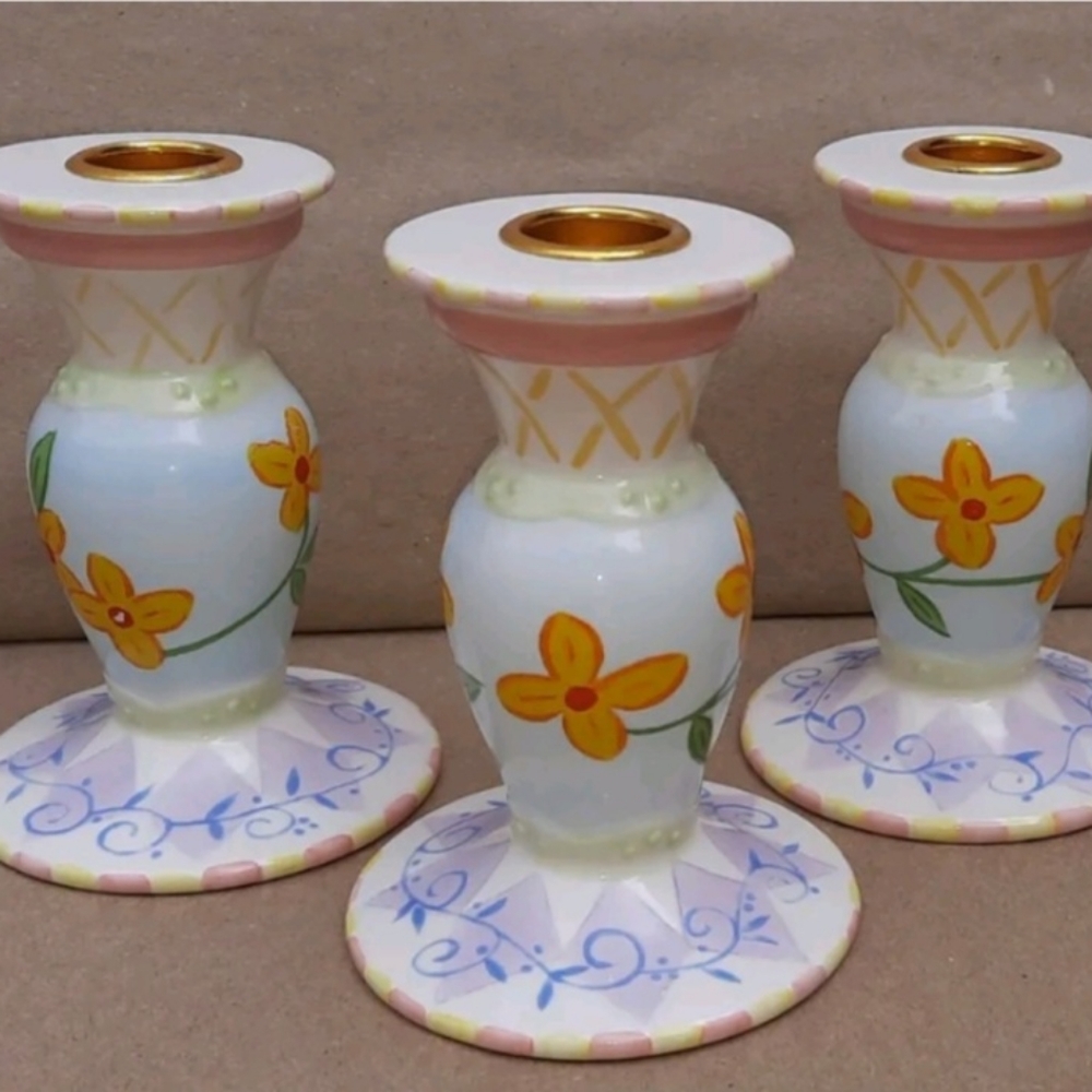 3 Vintage Avon Floral Candle Holders